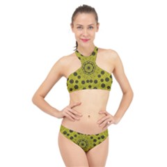 Gold For Golden People And Flowers High Neck Bikini Set by pepitasart