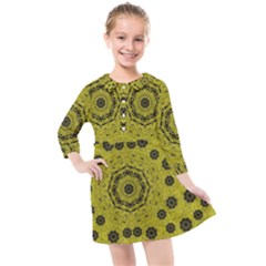 Gold For Golden People And Flowers Kids  Quarter Sleeve Shirt Dress by pepitasart