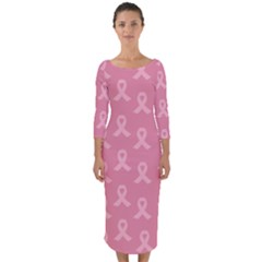 Pink Ribbon - Breast Cancer Awareness Month Quarter Sleeve Midi Bodycon Dress