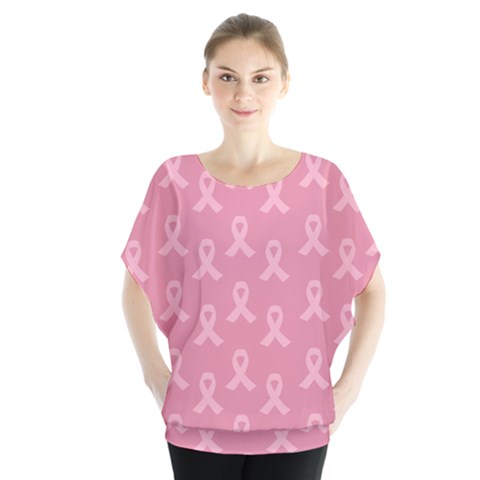 Pink Ribbon - Breast Cancer Awareness Month Batwing Chiffon Blouse by Valentinaart