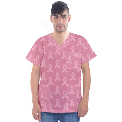 Pink Ribbon - Breast Cancer Awareness Month Men s V-neck Scrub Top by Valentinaart