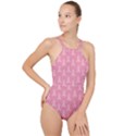 Pink Ribbon - breast cancer awareness month High Neck One Piece Swimsuit View1