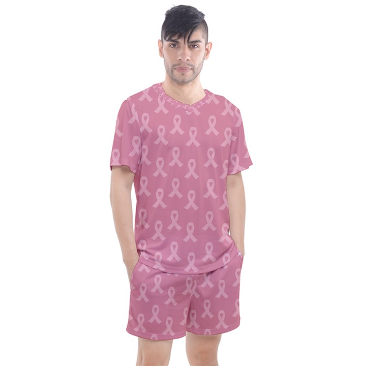 Pink Ribbon - breast cancer awareness month Men s Mesh Tee and Shorts Set