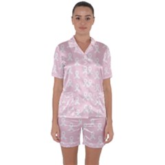 Pink Ribbon - Breast Cancer Awareness Month Satin Short Sleeve Pyjamas Set by Valentinaart