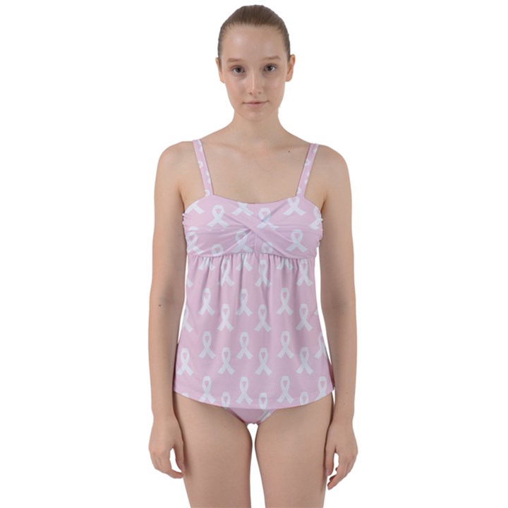 Pink Ribbon - breast cancer awareness month Twist Front Tankini Set