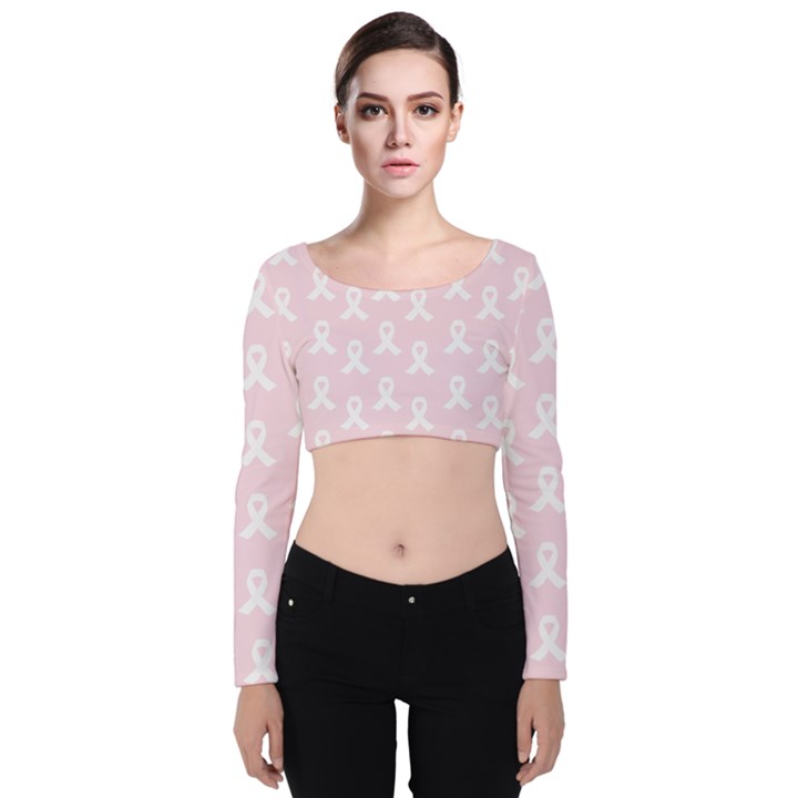 Pink Ribbon - breast cancer awareness month Velvet Long Sleeve Crop Top