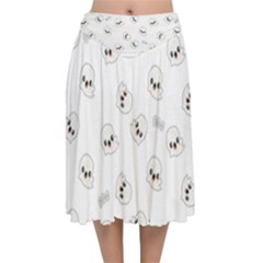 Cute Kawaii Ghost Pattern Velvet Flared Midi Skirt by Valentinaart