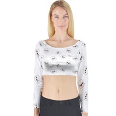 Cute Kawaii Ghost Pattern Long Sleeve Crop Top by Valentinaart