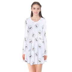 Cute Kawaii Ghost Pattern Long Sleeve V-neck Flare Dress by Valentinaart