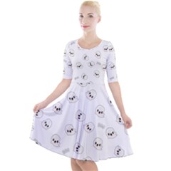 Cute Kawaii Ghost Pattern Quarter Sleeve A-line Dress by Valentinaart