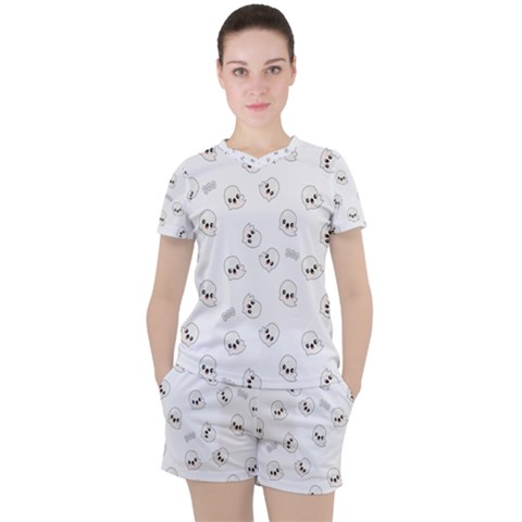 Cute Kawaii Ghost Pattern Women s Tee And Shorts Set by Valentinaart