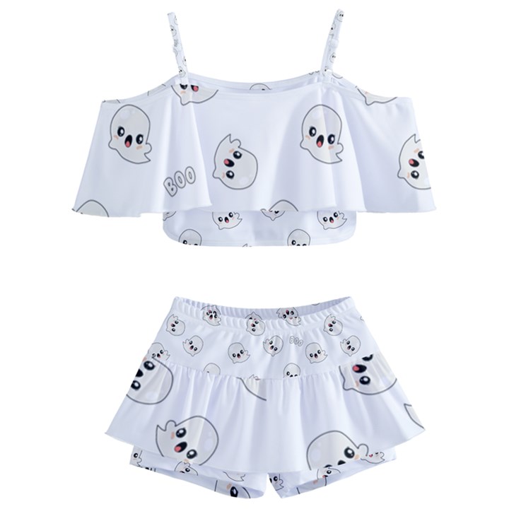 Cute Kawaii Ghost pattern Kids  Off Shoulder Skirt Bikini