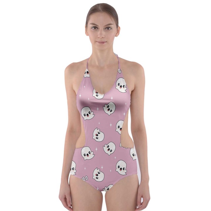 Cute Kawaii Ghost pattern Cut-Out One Piece Swimsuit