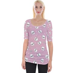 Cute Kawaii Ghost pattern Wide Neckline Tee