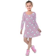 Cute Kawaii Ghost Pattern Kids  Long Sleeve Velvet Dress by Valentinaart