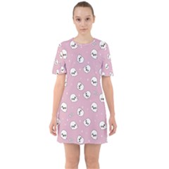 Cute Kawaii Ghost Pattern Sixties Short Sleeve Mini Dress by Valentinaart