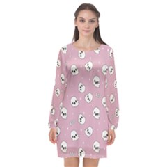 Cute Kawaii Ghost Pattern Long Sleeve Chiffon Shift Dress  by Valentinaart