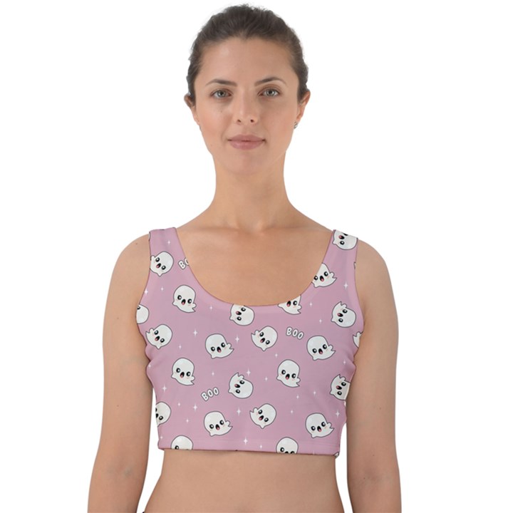 Cute Kawaii Ghost pattern Velvet Crop Top