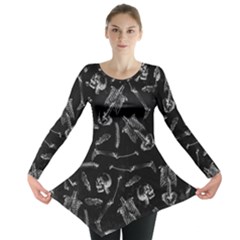 Human Skeleton Pattern - Halloween  Long Sleeve Tunic  by Valentinaart