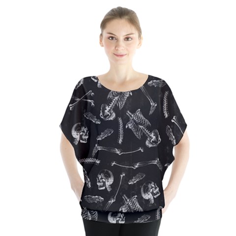 Human Skeleton Pattern - Halloween  Batwing Chiffon Blouse by Valentinaart