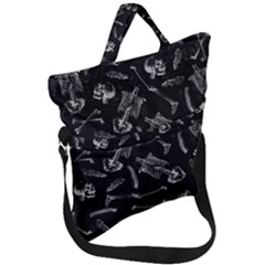 Human Skeleton Pattern - Halloween  Fold Over Handle Tote Bag by Valentinaart