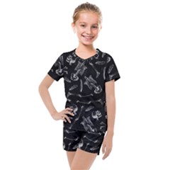 Human Skeleton Pattern - Halloween  Kids  Mesh Tee And Shorts Set