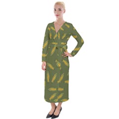 Corn Pattern Velvet Maxi Wrap Dress