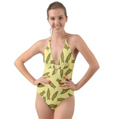 Corn Pattern Halter Cut-out One Piece Swimsuit by Valentinaart