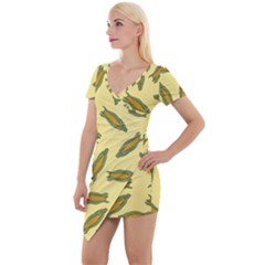 Corn Pattern Short Sleeve Asymmetric Mini Dress