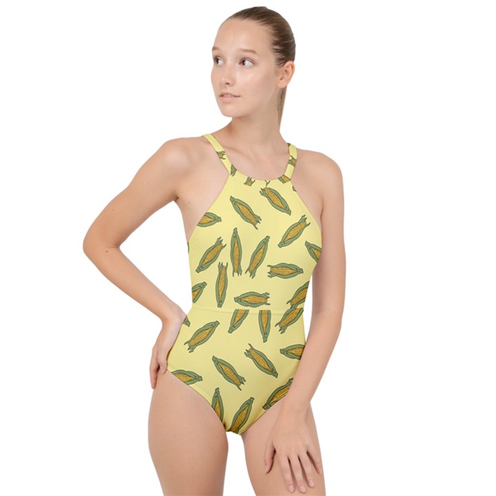 Corn pattern High Neck One Piece Swimsuit