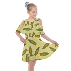 Corn Pattern Kids  Shoulder Cutout Chiffon Dress