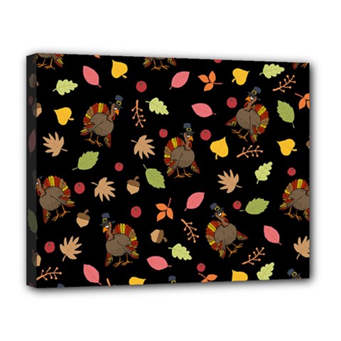 Thanksgiving Turkey Pattern Canvas 14  X 11  (stretched) by Valentinaart