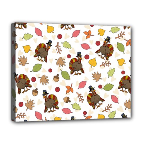 Thanksgiving Turkey Pattern Canvas 14  X 11  (stretched) by Valentinaart