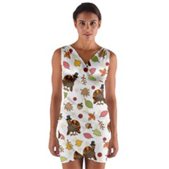 Thanksgiving Turkey Pattern Wrap Front Bodycon Dress by Valentinaart