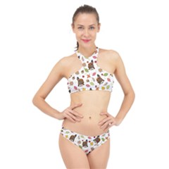 Thanksgiving Turkey Pattern High Neck Bikini Set by Valentinaart