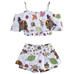 Thanksgiving Turkey Pattern Kids  Off Shoulder Skirt Bikini by Valentinaart