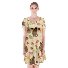 Thanksgiving Turkey Pattern Short Sleeve V-neck Flare Dress by Valentinaart