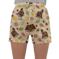 Thanksgiving Turkey Pattern Sleepwear Shorts by Valentinaart