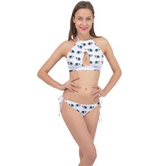 Blue Eyes Pattern Cross Front Halter Bikini Set by Valentinaart