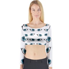 Blue Eyes Pattern Long Sleeve Crop Top by Valentinaart