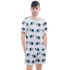 Blue Eyes Pattern Men s Mesh Tee And Shorts Set