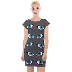 Blue Eyes Pattern Cap Sleeve Bodycon Dress