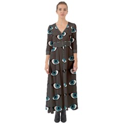 Blue Eyes Pattern Button Up Boho Maxi Dress