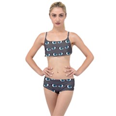 Blue Eyes Pattern Layered Top Bikini Set