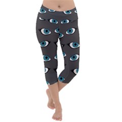 Blue Eyes Pattern Lightweight Velour Capri Yoga Leggings