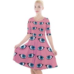 Blue Eyes Pattern Quarter Sleeve A-line Dress