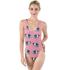 Blue Eyes Pattern High Leg Strappy Swimsuit