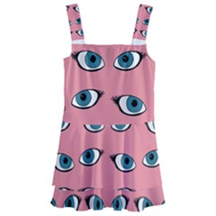 Blue Eyes Pattern Kids  Layered Skirt Swimsuit