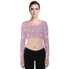 Christmas Pattern Velvet Long Sleeve Crop Top by Valentinaart