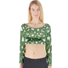 Christmas Pattern Long Sleeve Crop Top by Valentinaart